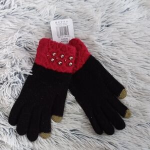 Chic Black and Red Gloves with Gold Tips